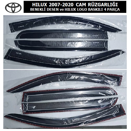 TOYOTA HILUX 2007-2020 CAM RÜZGARLIĞI BENEKLİ DESEN ve HILUX LOGO BASKILI 4 PARÇA