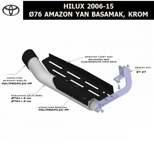 TOYOTA HILUX 2006-15 Ø76 AMAZON YAN BASAMAK, KROM