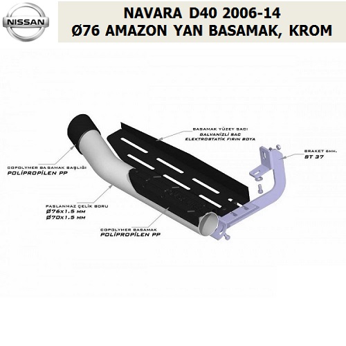 NISSAN NAVARA D40 2006-14 Ø76 AMAZON YAN BASAMAK, KROM