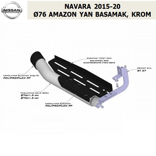 NISSAN NAVARA 2015-20 Ø76 AMAZON YAN BASAMAK, KROM