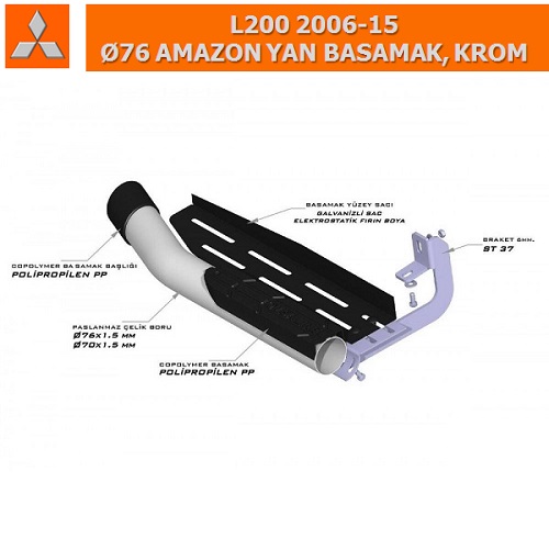 MITSUBISHI L200 2006-15 Ø76 AMAZON YAN BASAMAK, KROM