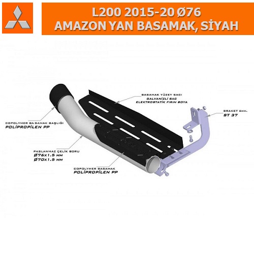 MITSUBISHI L200 2015-20 Ø76 AMAZON YAN BASAMAK, SİYAH