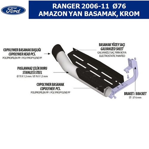 FORD RANGER 2006-11 Ø76 AMAZON YAN BASAMAK, KROM