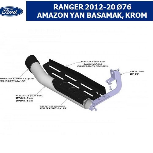 FORD RANGER 2012-20 Ø76 AMAZON YAN BASAMAK, KROM