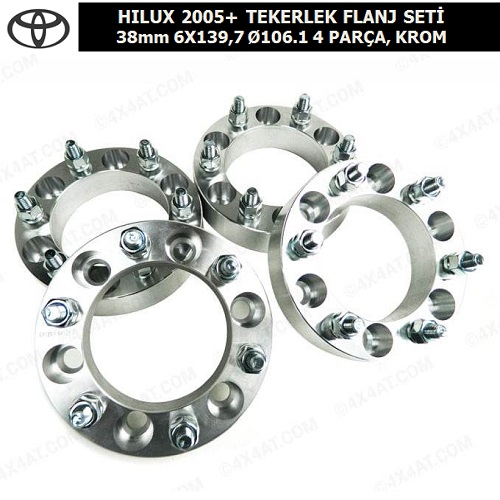 TOYOTA HILUX 2005+ TEKERLEK FLANJ SETİ 38mm 6X139,7 Ø106.1 GÖBEKLİ 4 PARÇA, KROM