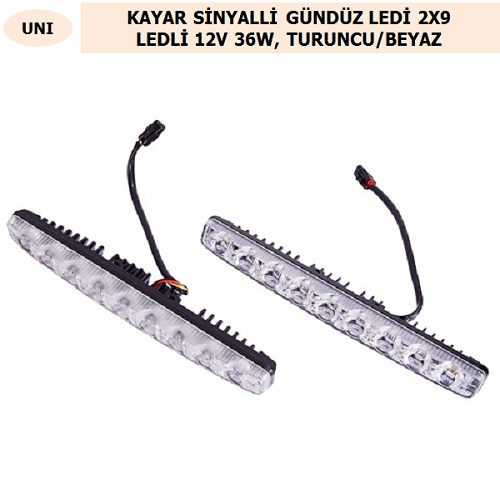 ÜNİVERSAL KAYAR SİNYALLİ GÜNDÜZ LEDİ 2X9 LEDLİ 12V 36W, TURUNCU/BEYAZ