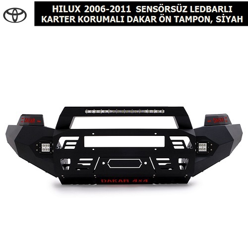TOYOTA HILUX 2006-2011 SENSÖRSÜZ LEDBARLI KARTER KORUMALI DAKAR ÖN TAMPON, SİYAH