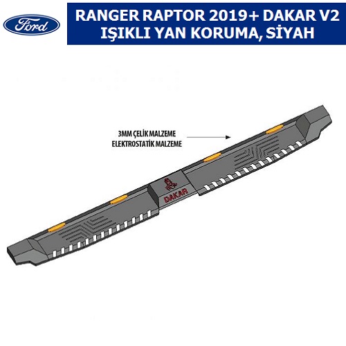 FORD RANGER RAPTOR 2019+ DAKAR V2 IŞIKLI YAN KORUMA, SİYAH