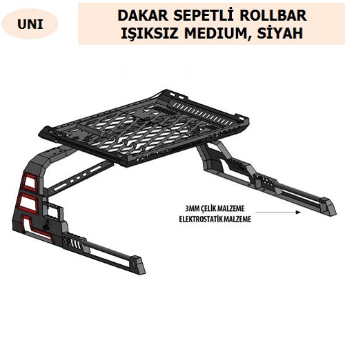 ÜNİVERSAL DAKAR SEPETLİ ROLLBAR IŞIKSIZ MEDIUM, SİYAH